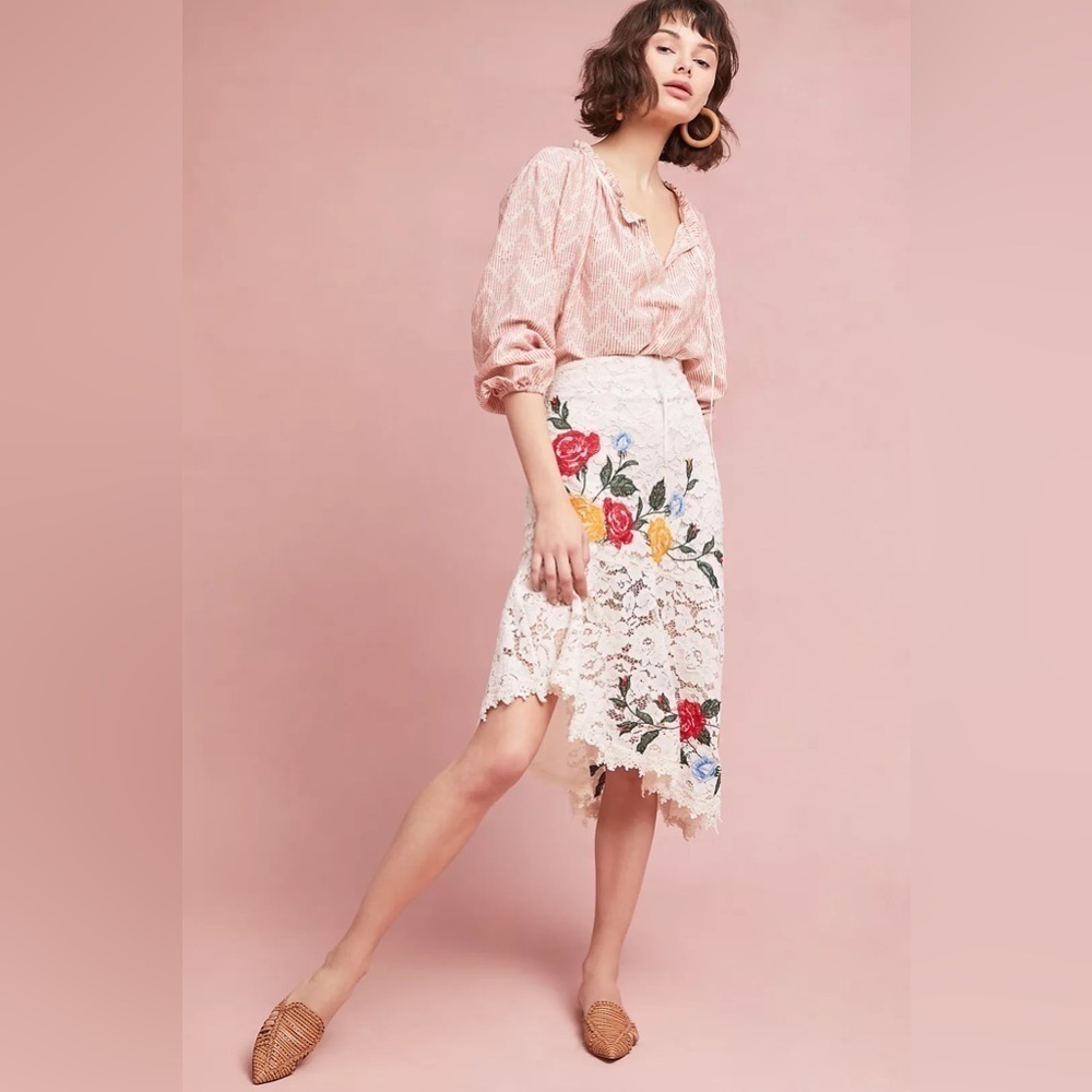 Maeve Anthropologie Ottoline Lace Skirt Size Large - Picture 3 of 10
